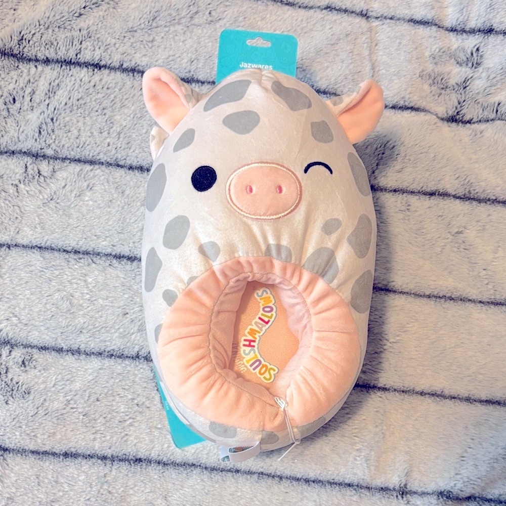 Squishmallows Gray and Pink Pig Plush slippers